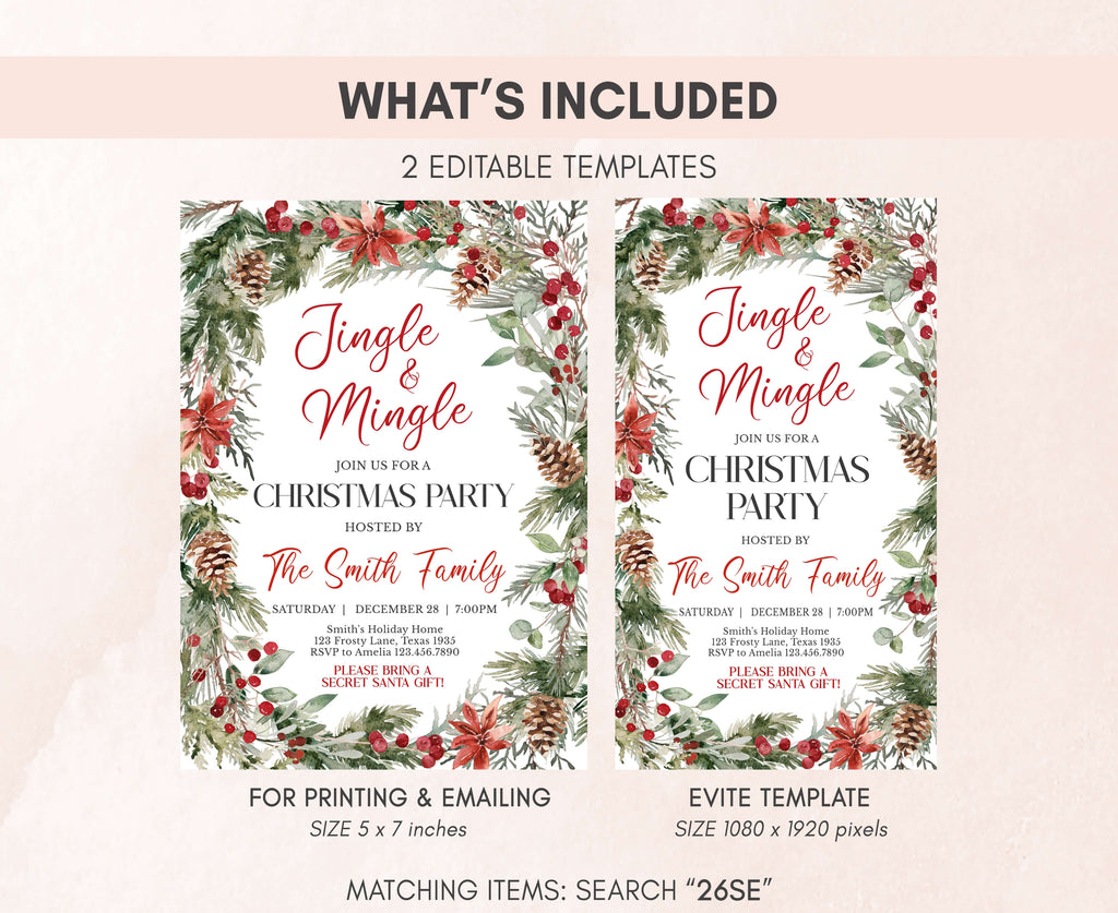 Elegant winter botanical invitation for holiday gatherings
