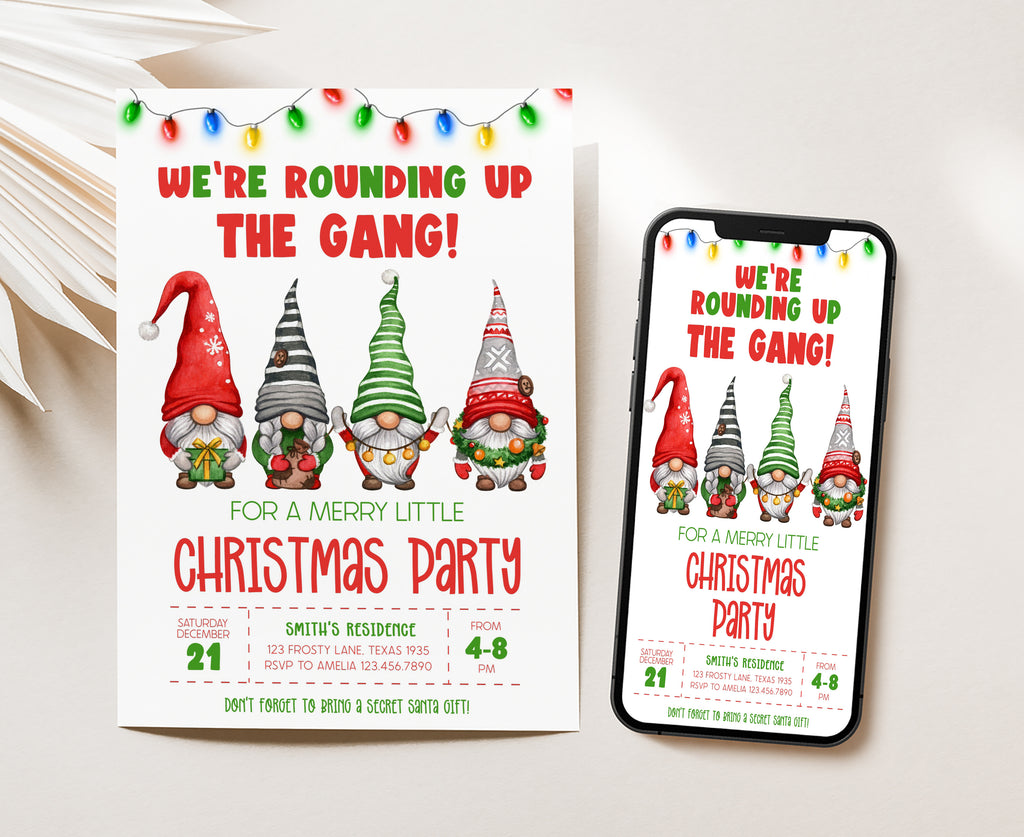 Editable digital Christmas party invite with Secret Santa theme