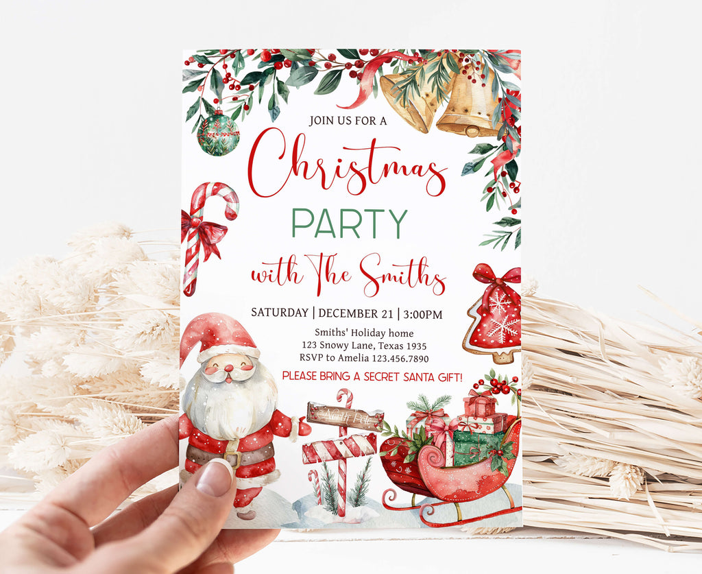 watercolor Santa Claus Christmas party invitation