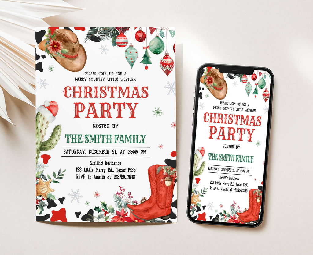 Printable Southwestern Christmas invitation template for country gatherings