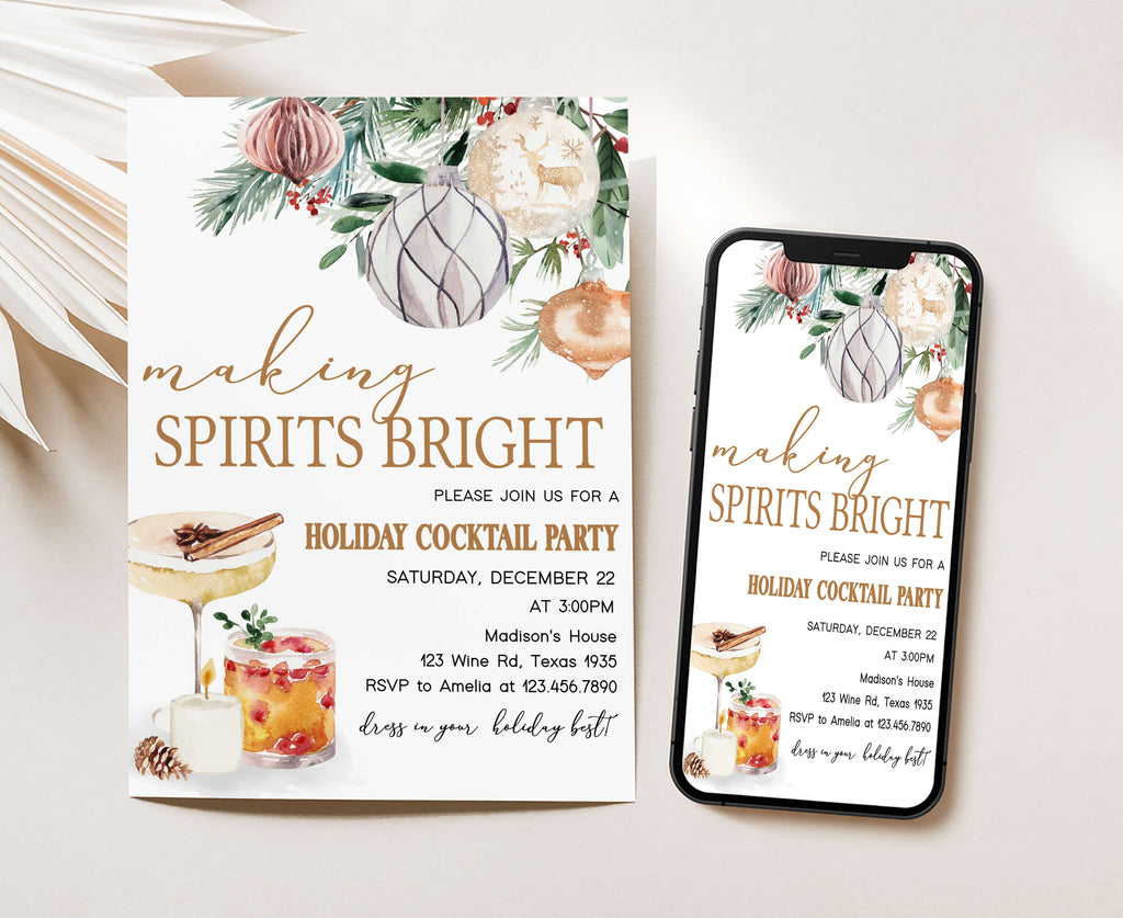 Watercolor Christmas bauble party stationery for winter gatherings