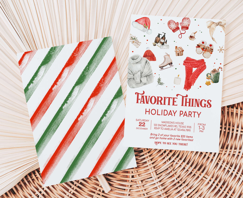 Printable favorite things Christmas party invite card