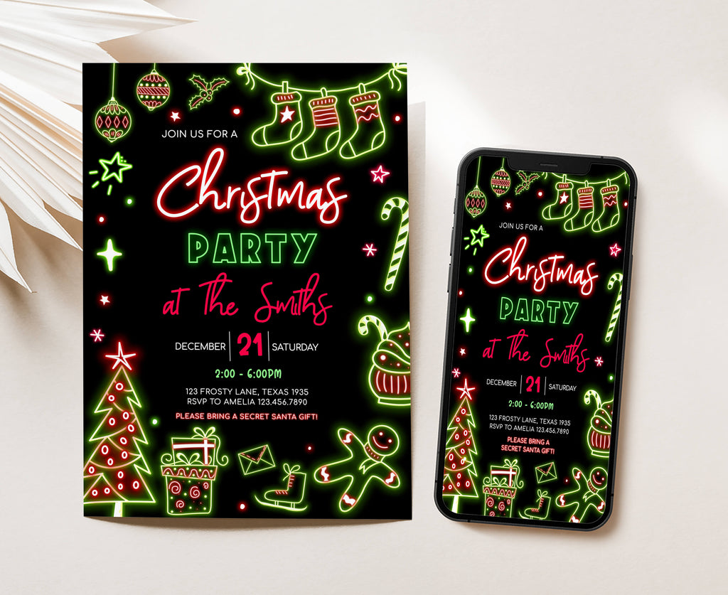 Bright neon light invitation for family Christmas gatherings