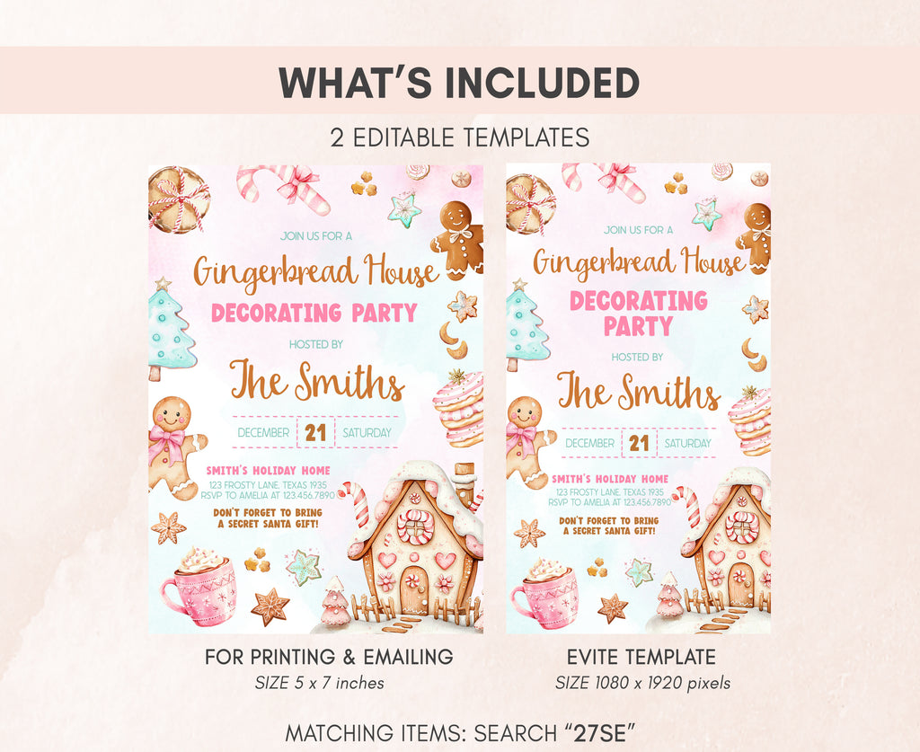 Printable Secret Santa Christmas invitation with festive sweets theme