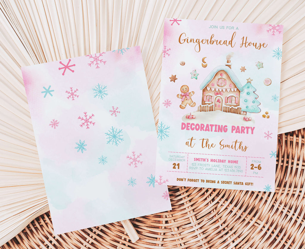 Cute gingerbread man and candy-themed Christmas party invite printable