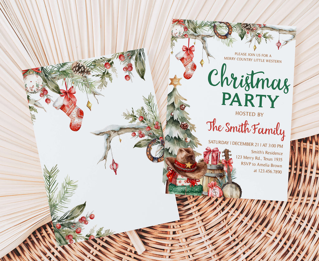 Editable farmhouse country holiday party invitation template