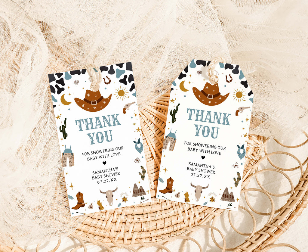 Editable Baby Shower Gift Tag Wild West Boy Theme