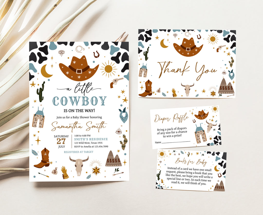 Wild West Baby Shower Invite Set Templates