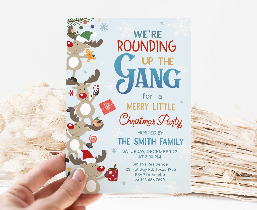 Cute reindeer Christmas party invitations for family gatherings