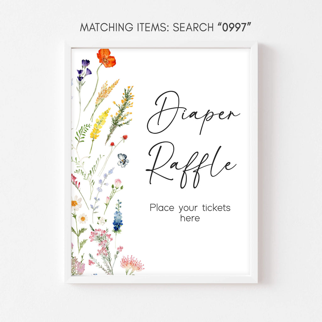 Spring floral diaper raffle sign for baby girl shower game table and printable decor