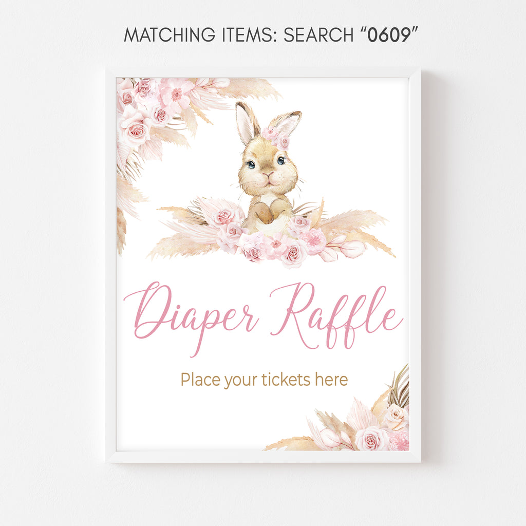 Girl Bunny Rabbit Baby Shower Diaper Raffle Sign