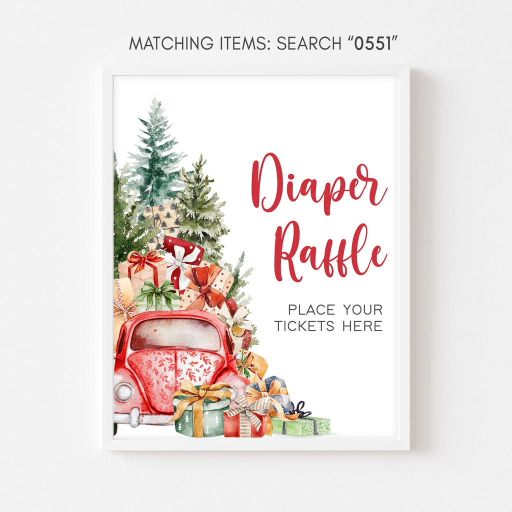 A Little Bundle of Joy Christmas Truck Baby Shower Diaper Raffle Sign