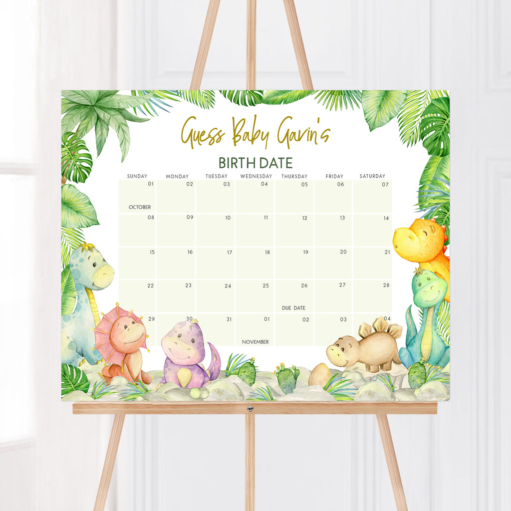 Dinosaur Baby Shower Due Date Calendar