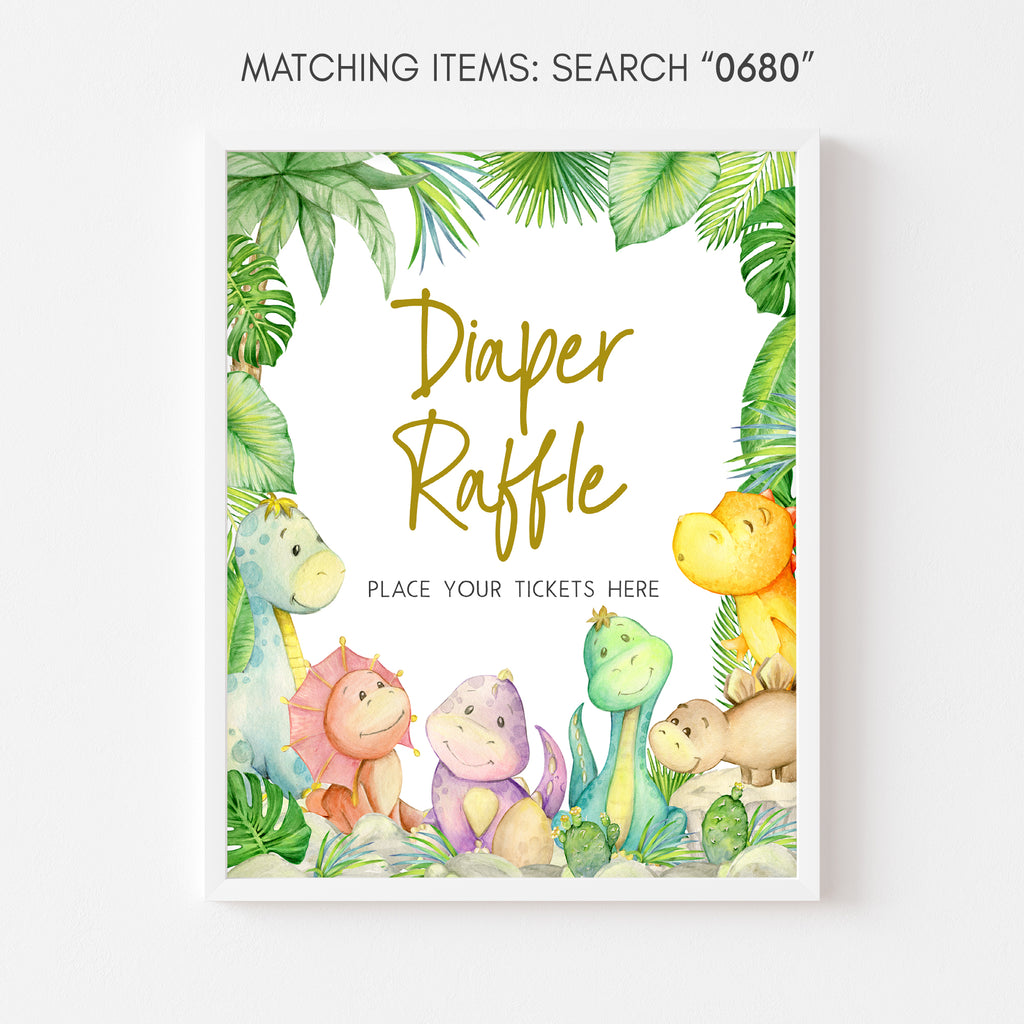 Dinosaur Baby Shower Diaper Raffle Sign