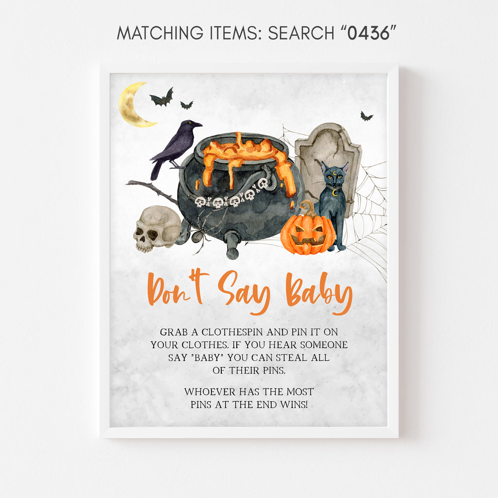 Spooky Halloween Don’t Say Baby game sign – bats and pumpkin art