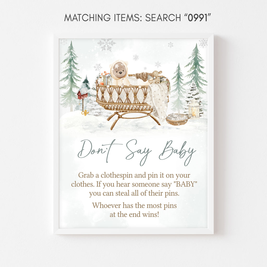 Baby it’s cold outside baby shower game sign, winter woodland neutral theme