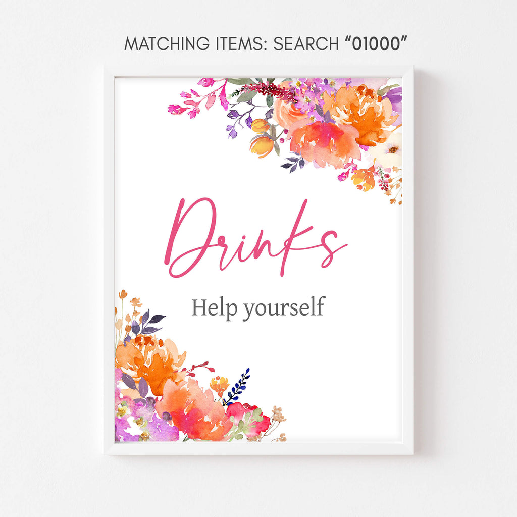 Spring floral baby girl drinks sign for baby shower, bloom theme printable decor