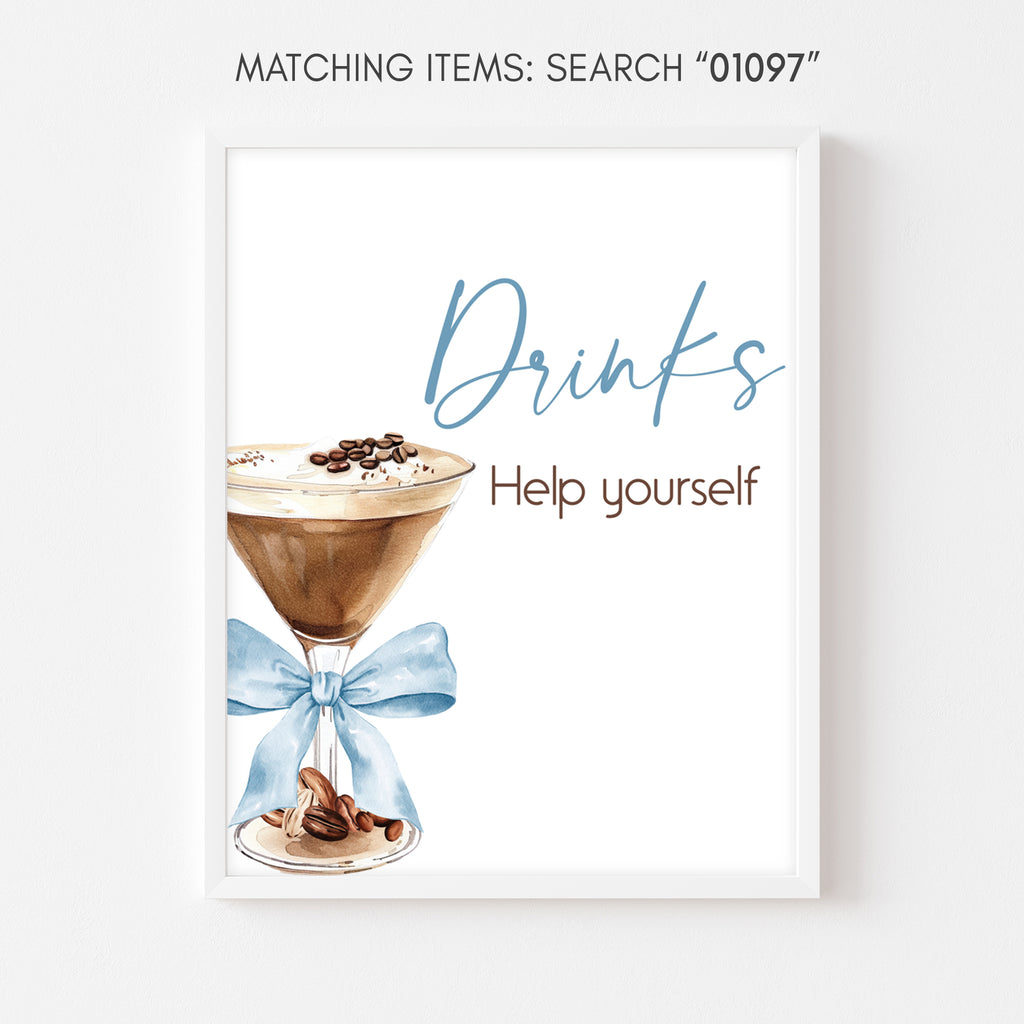 Tini one baby shower drinks bar sign, espresso martini themed beverage station, coffee themed tini one boy baby shower drinks menu printable