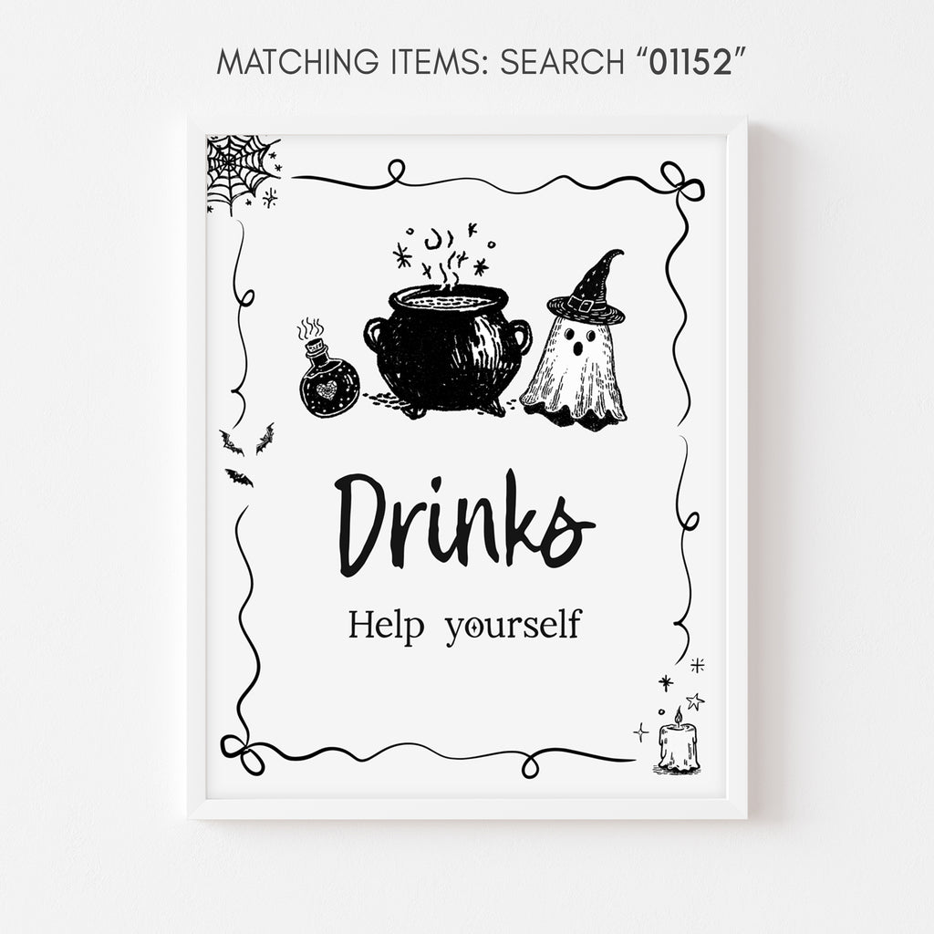 Halloween baby shower drinks sign, spooky brewing theme, cauldron and ghost décor