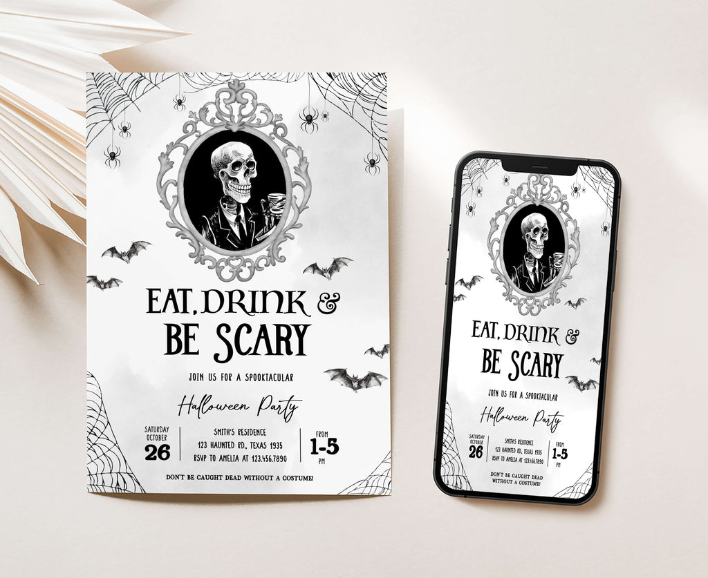 Unique gothic invitation for Halloween cocktail or costume parties