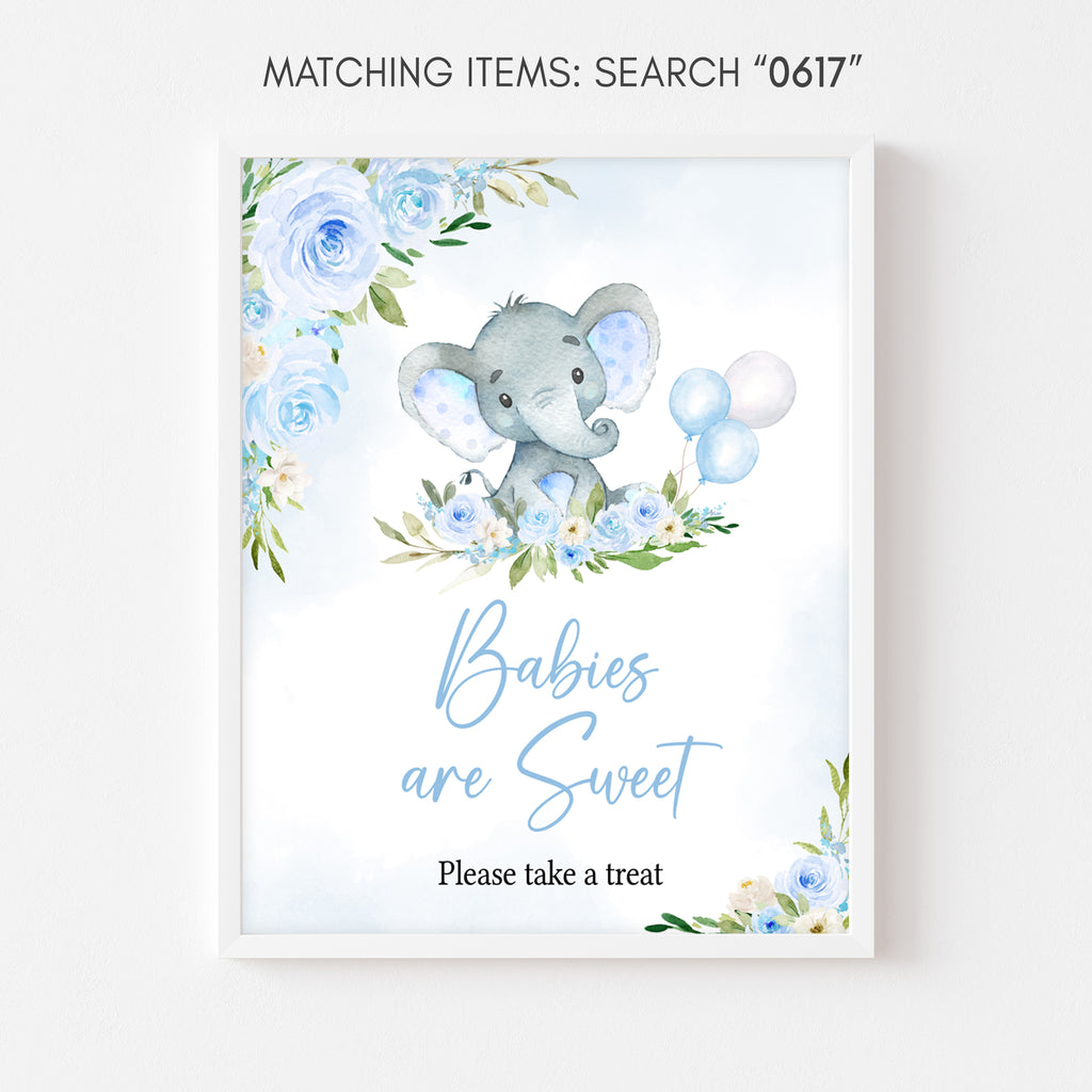 Blue Floral Elephant Baby Shower Babies are Sweet Sign