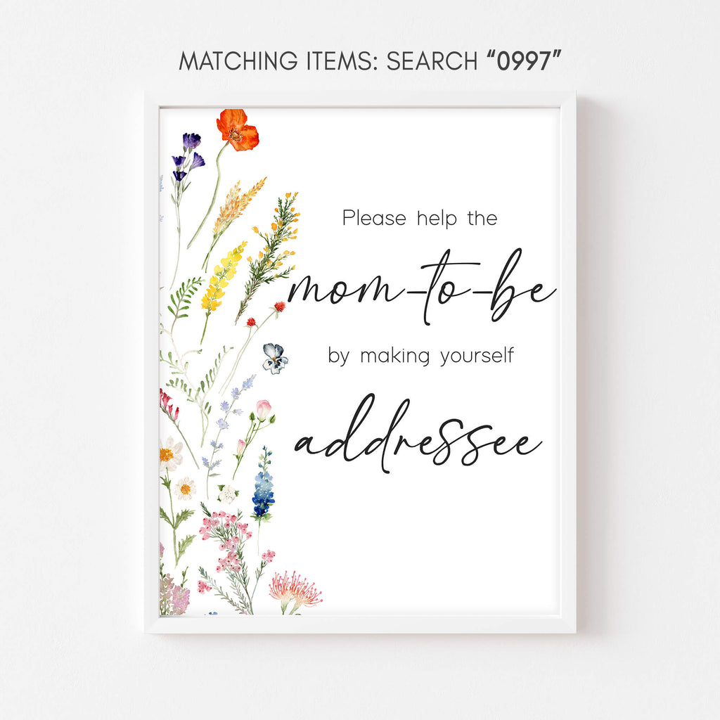 Spring wildflower envelope station sign for baby girl baby shower table setup