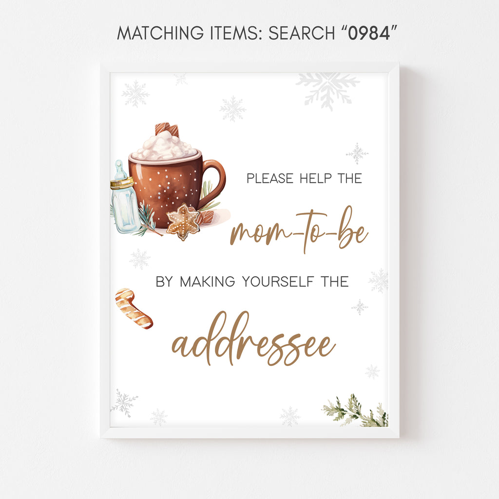 Snowflake winter baby shower envelope station sign, gender neutral holiday rustic design