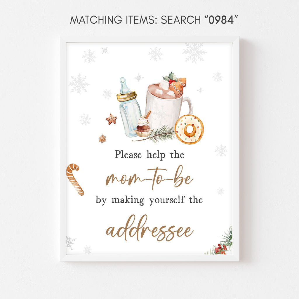 Winter baby shower envelope station sign, rustic neutral snowflake theme
