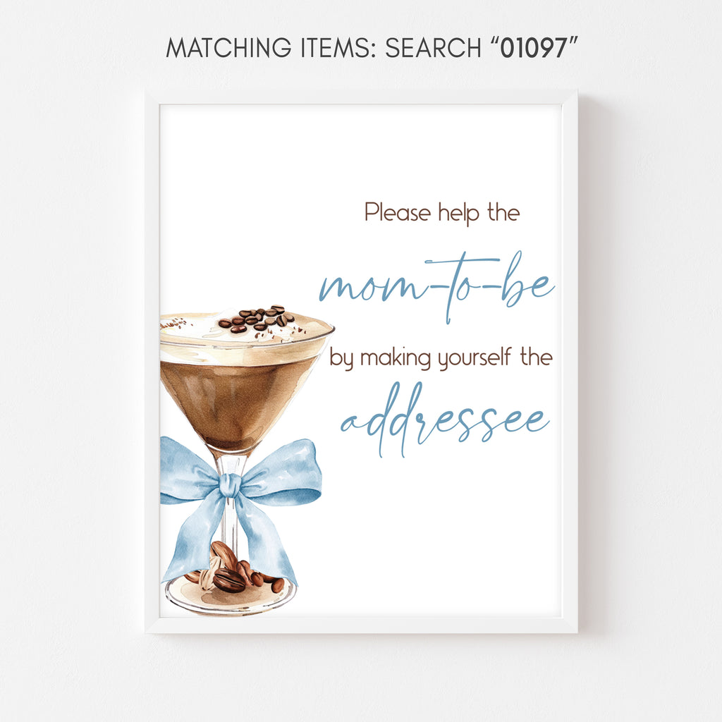 Tini one baby shower envelope station sign, espresso martini printable decor, coffee themed tini one baby boy shower envelope table sign