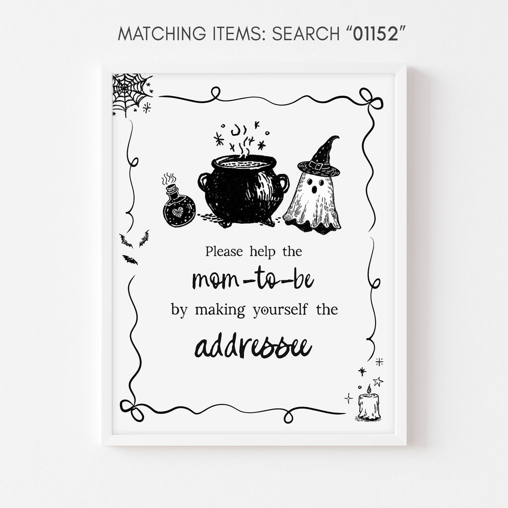 Envelope station sign, Halloween baby shower décor, spooky cauldron and ghost theme