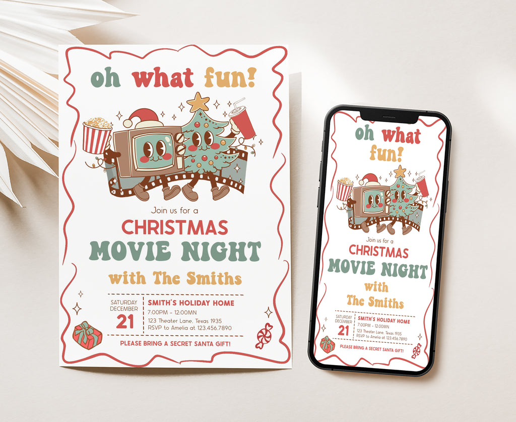Cute cartoon Christmas tree and TV holiday invite
