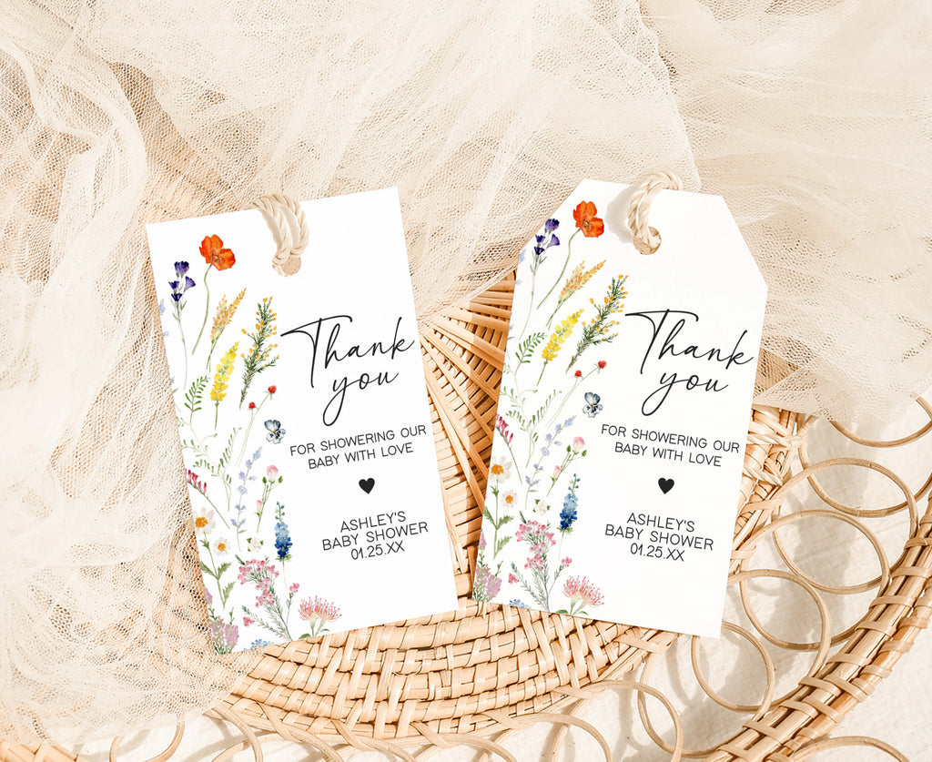 Floral spring baby girl favor tags for baby shower gifts and printable party favors