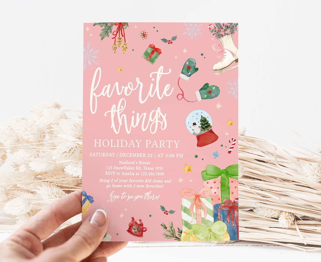 Pastel pink Christmas holiday party invitation template