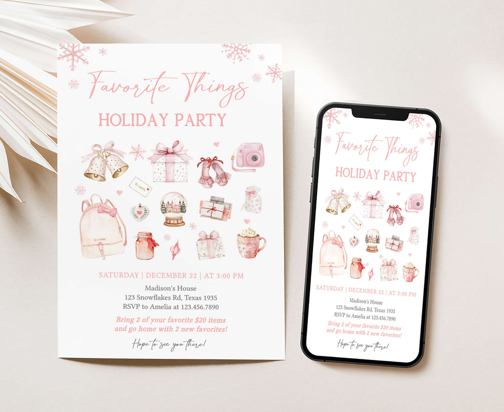 Pink watercolor Christmas invitation for festive events