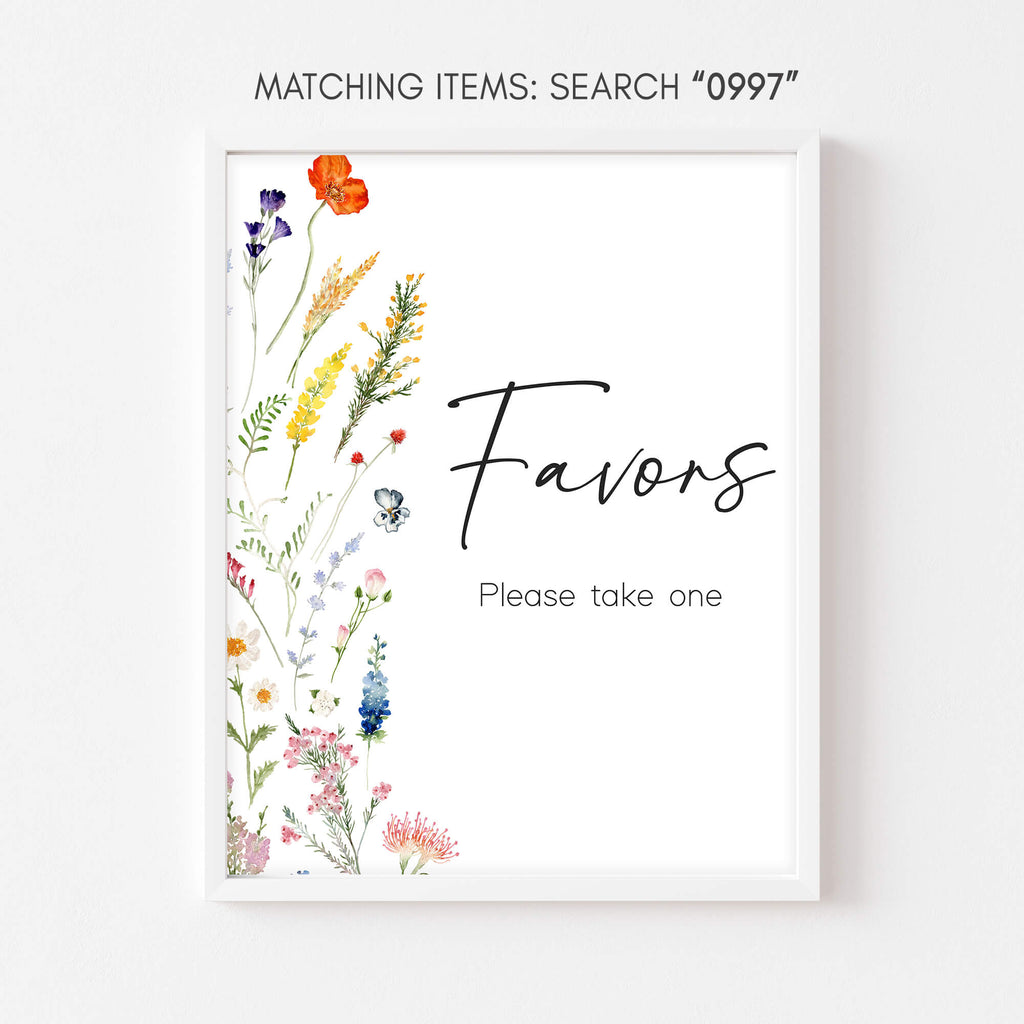 Spring floral favors sign for baby girl baby shower table display