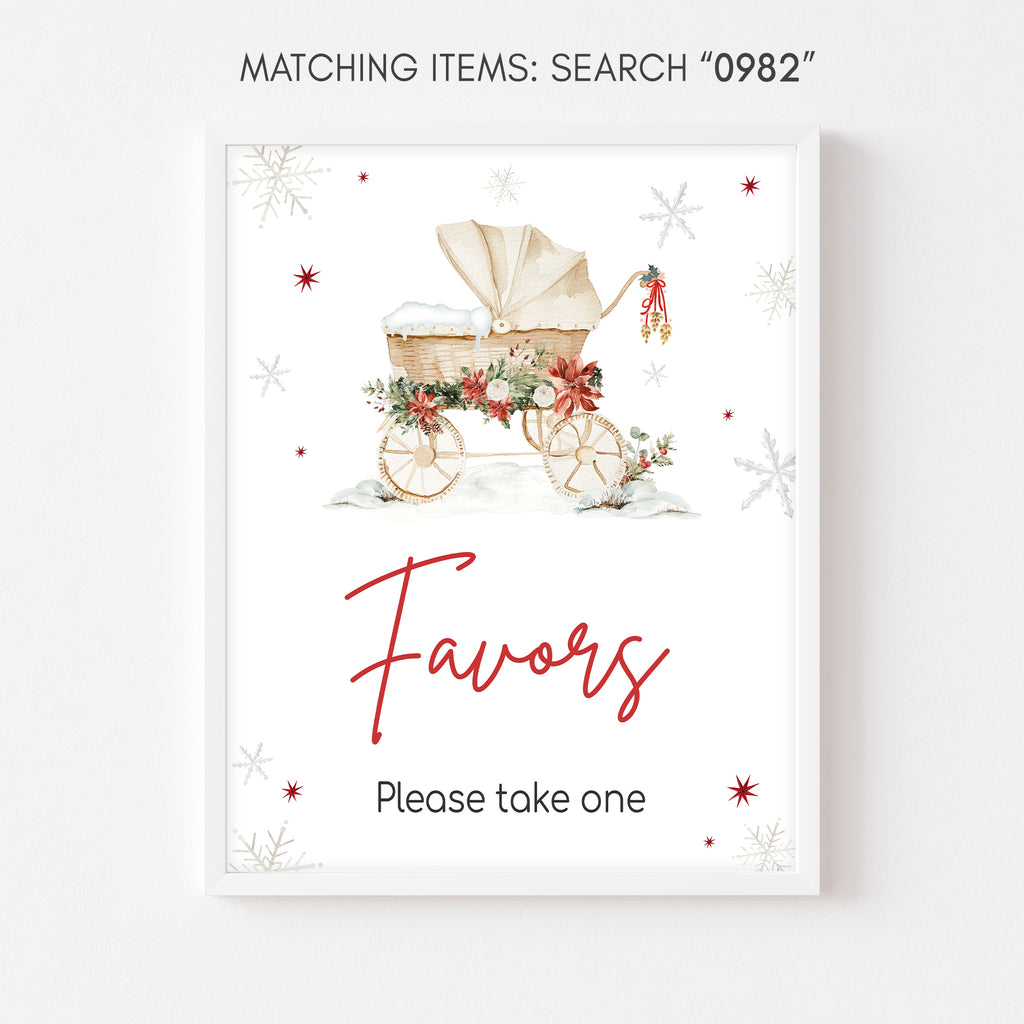 Christmas baby shower favors sign, festive holiday winter gender neutral printable decor