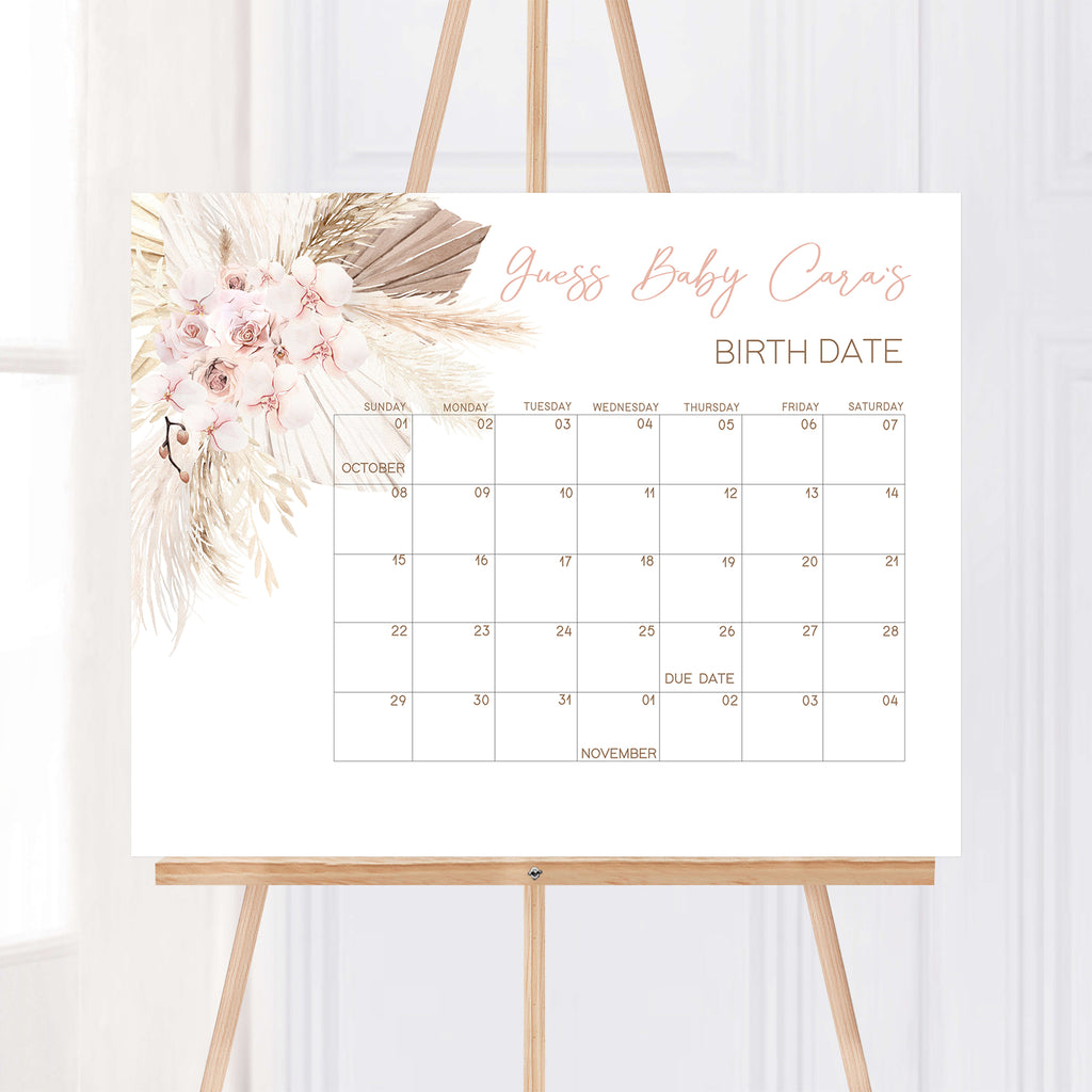 Boho Floral Baby Shower Due Date Calendar