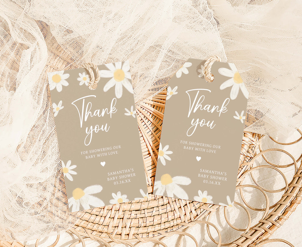 Floral Daisy Baby Shower Favor Tag