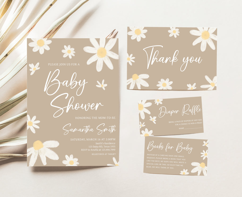 Floral Daisy Baby Shower Invitation Set