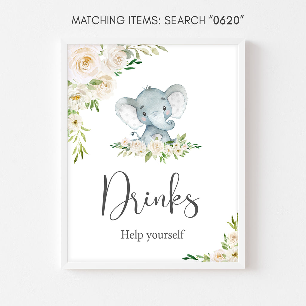 Floral Elephant Baby Shower Drinks Sign