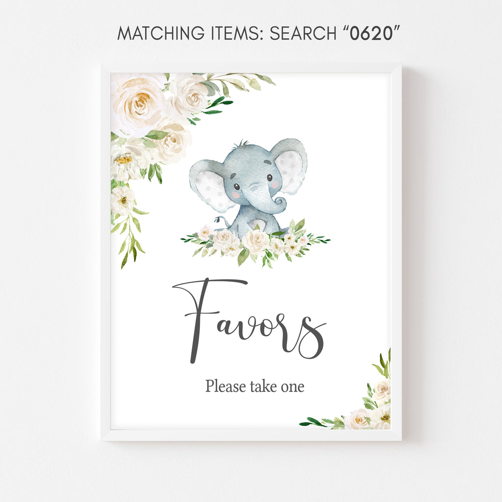 Floral Elephant Baby Shower Favors Sign