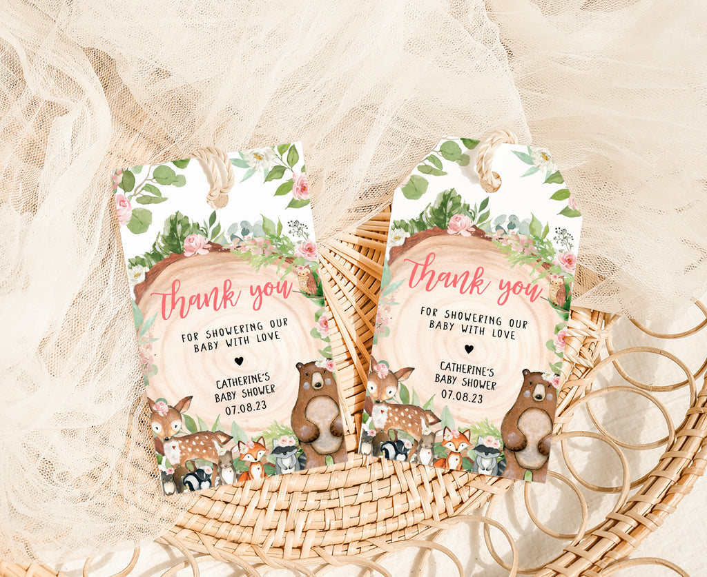Girl Woodland Baby Shower Favor Tag