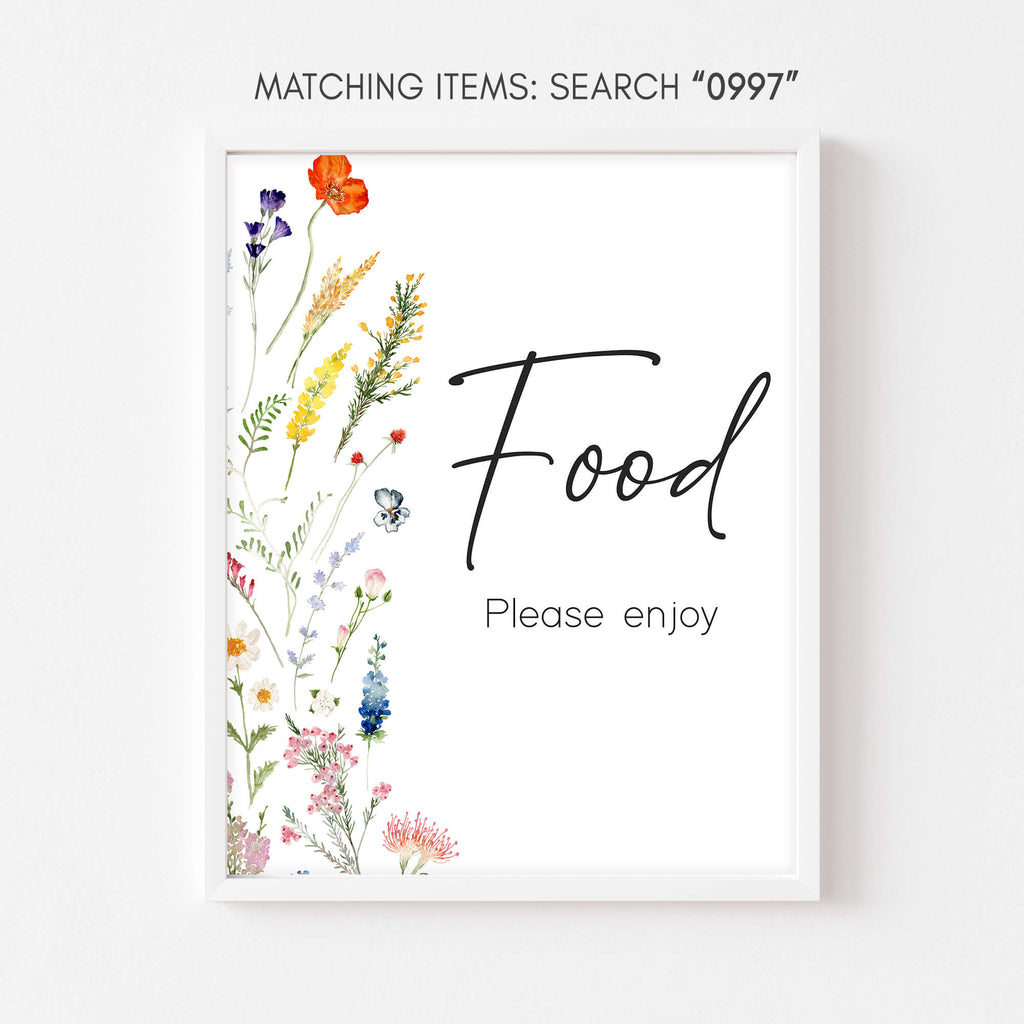 Spring wildflower food sign for baby girl baby shower table arrangement