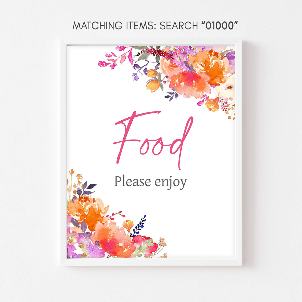 Spring floral baby girl food sign for baby shower, bloom theme matching decor