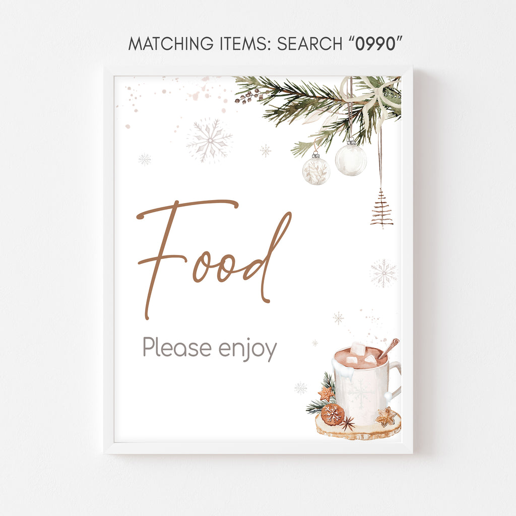 Printable Christmas baby shower food sign with holiday greenery design