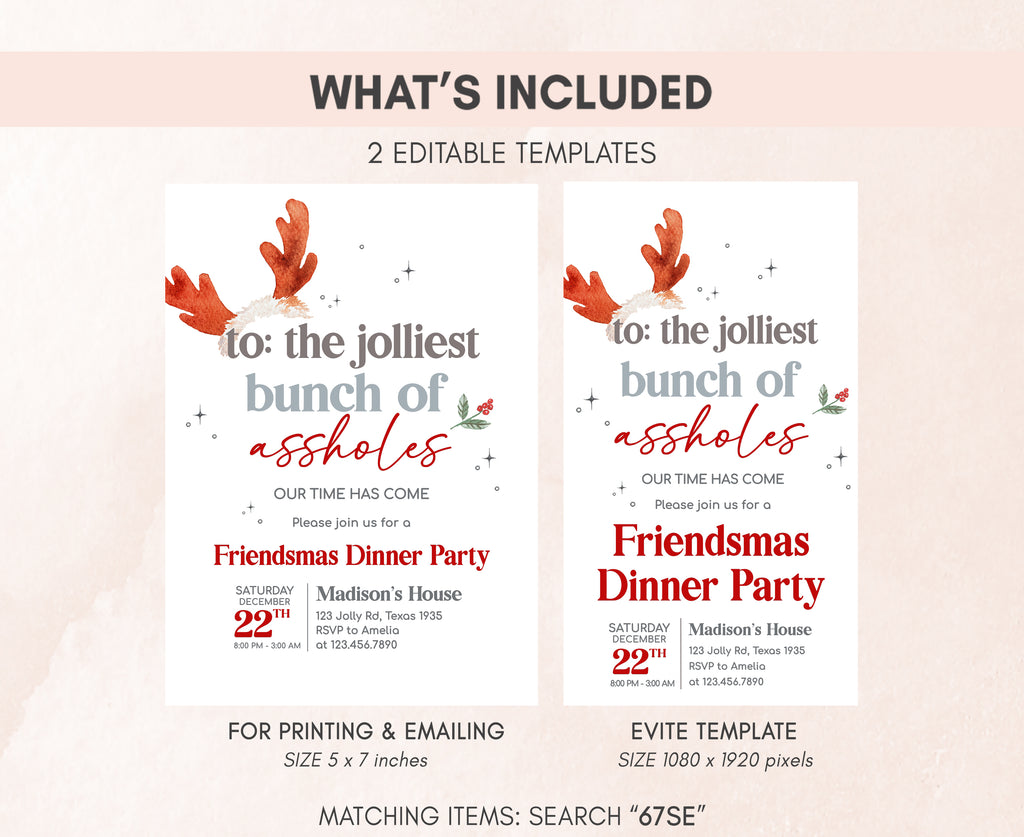 Modern rustic Christmas party invite for friends