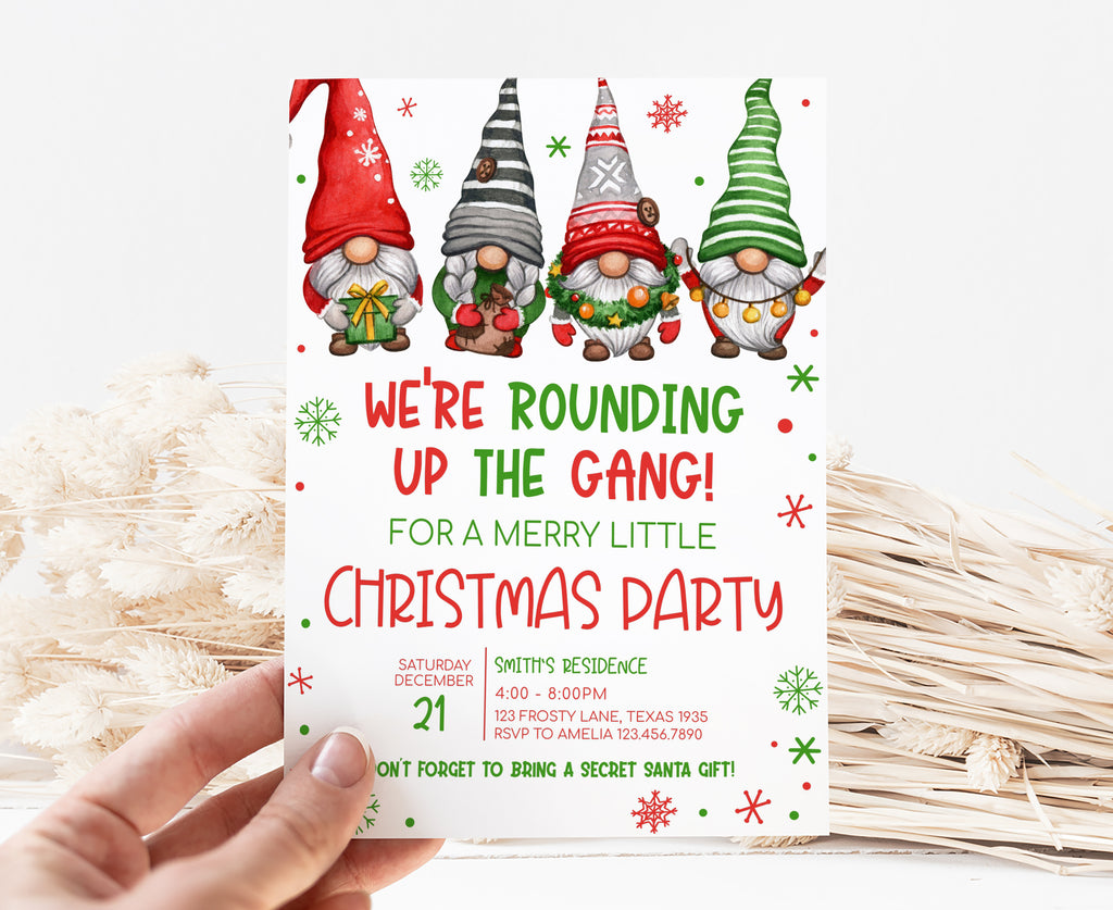 Printable Christmas gnome party invitation template