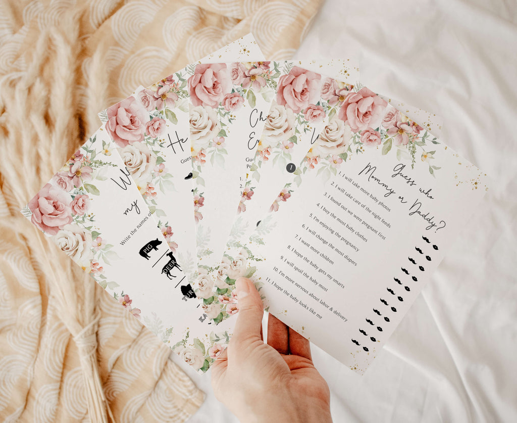 Spring floral baby girl shower games bundle printable party set, Baby girl shower spring flower game pack digital templates