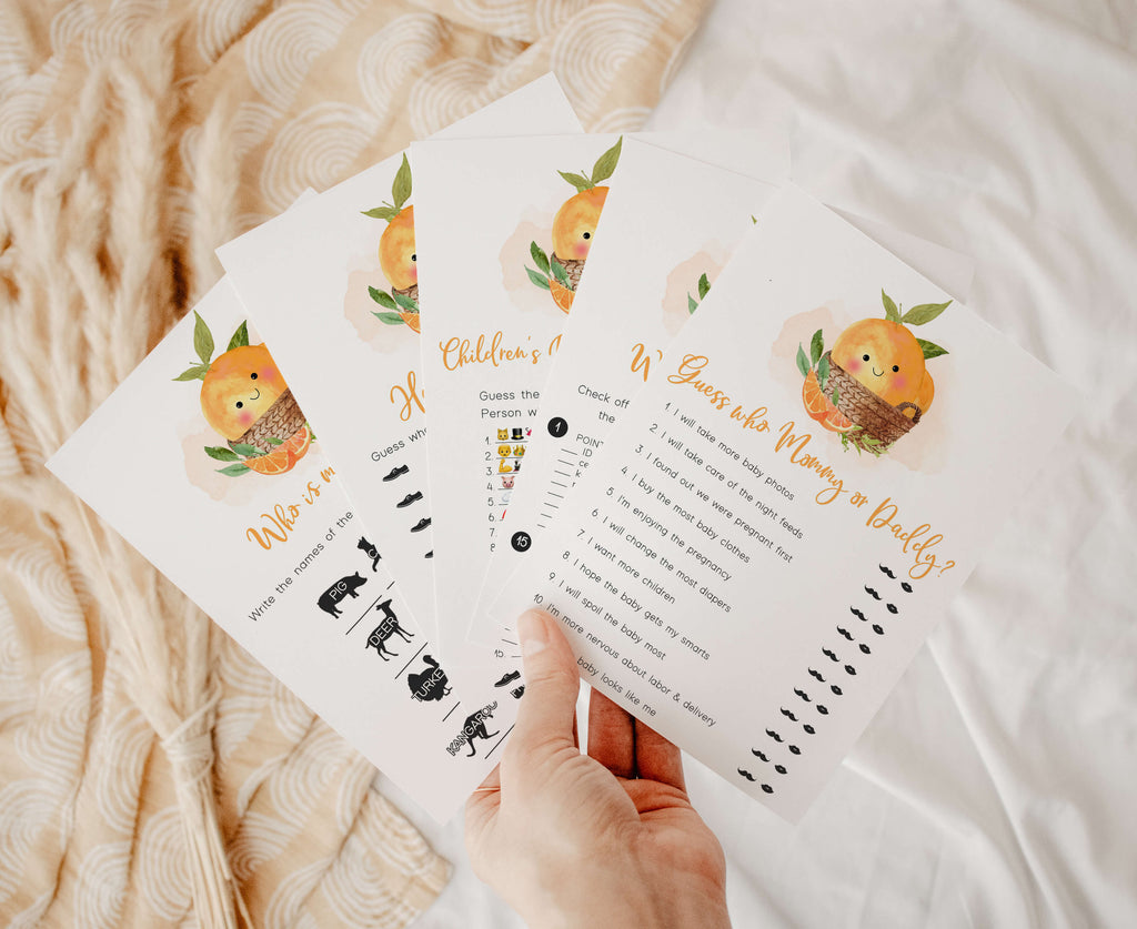 Citrus baby shower games bundle with little cutie orange theme printables