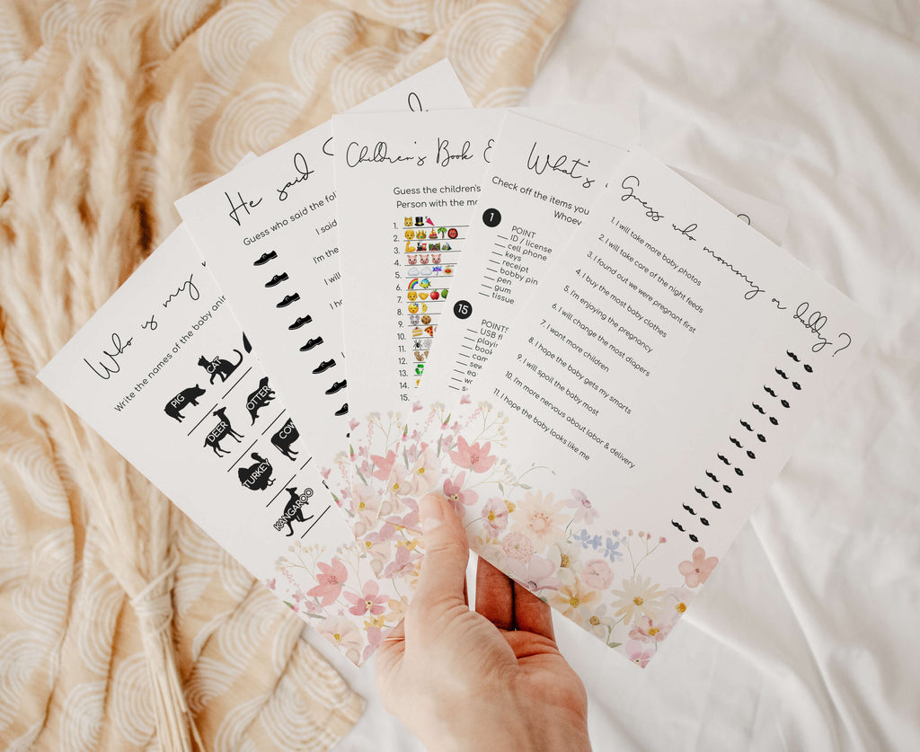Wildflower baby shower games bundle for spring girl theme printable set
